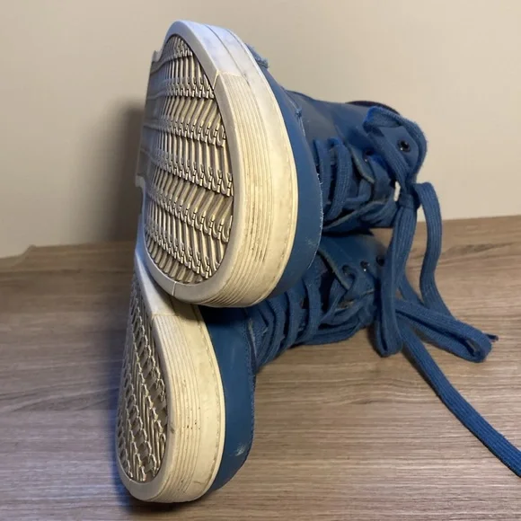 Salvatore Ferragamo Robert leather suede high top sneakers blue 8,5 EE - Picture 14 of 16